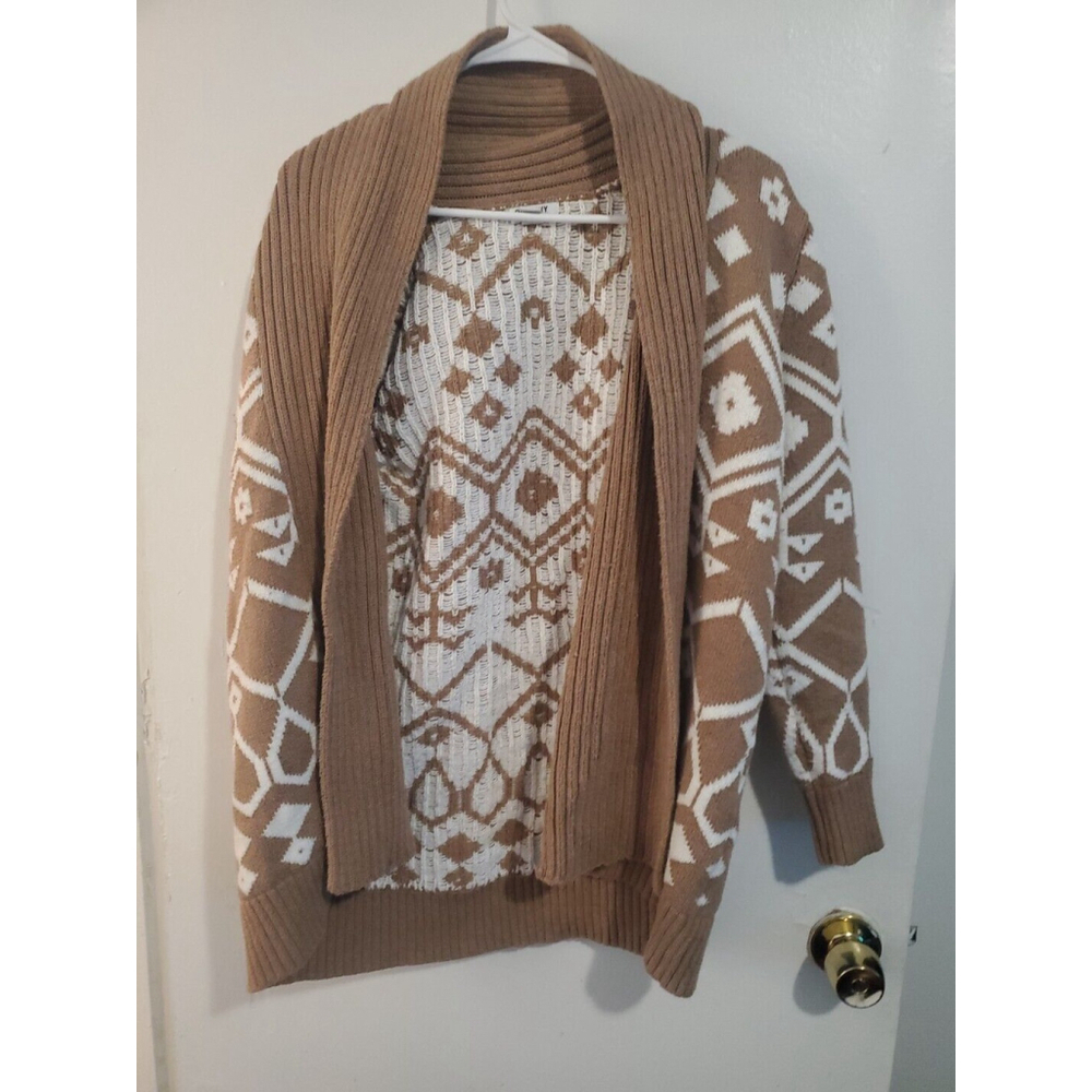 Old Navy Brown White Tribal Aztec Open Front Cardigan Sweater Womens Size S